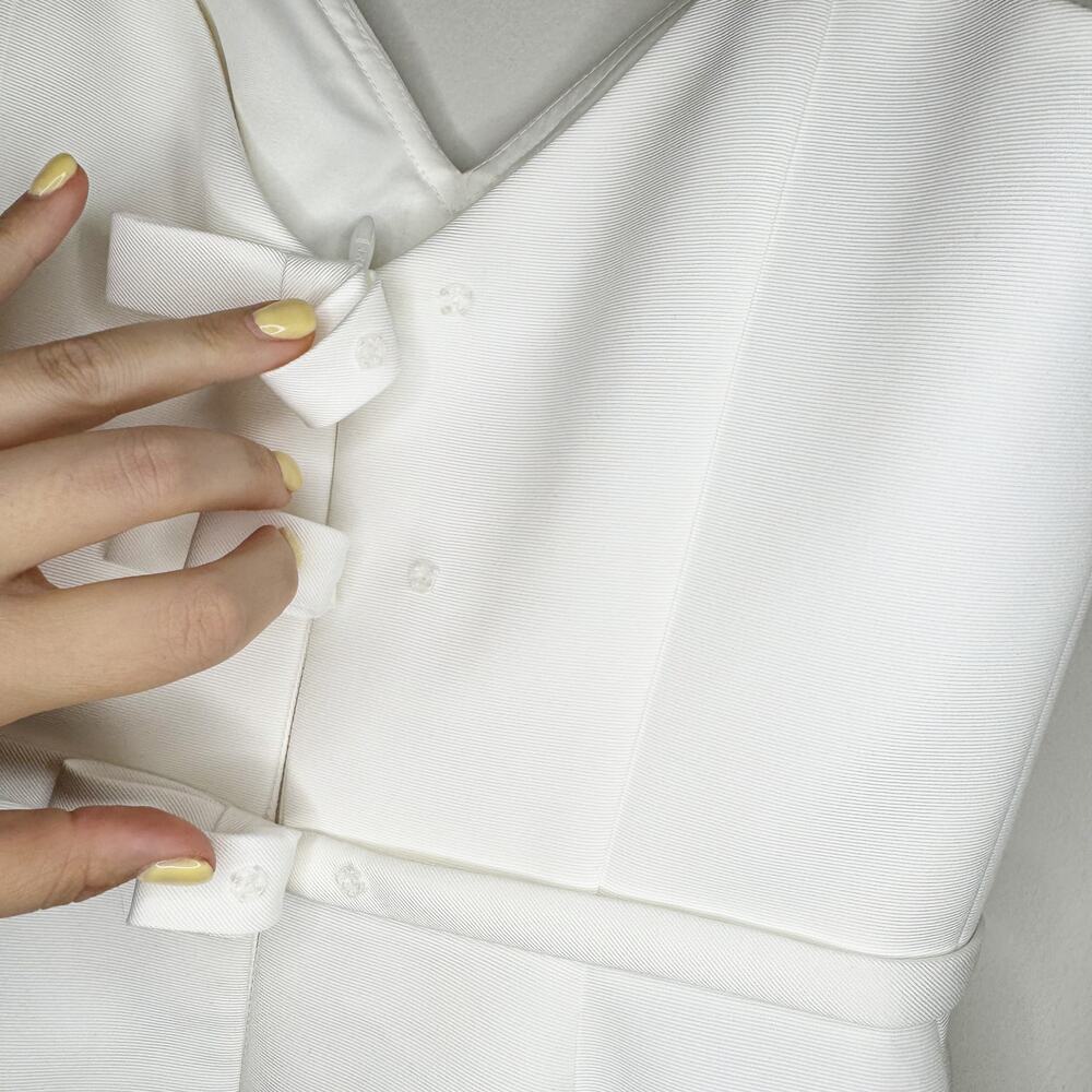 Amsale BHLDN Bridal Faille Galande Bow Midi Dress LW139 - Picture 7 of 8